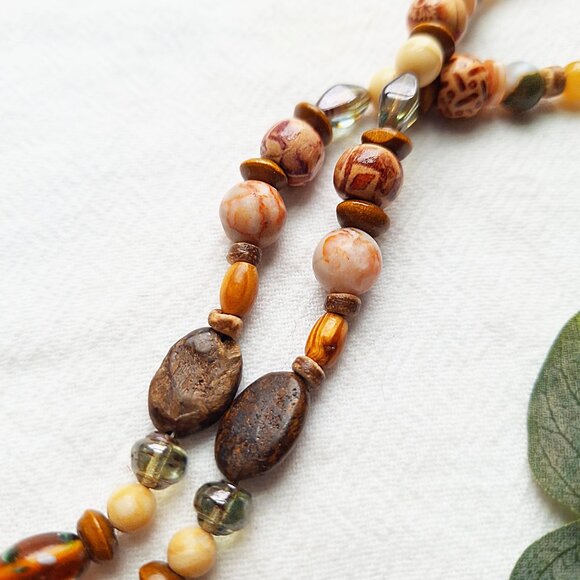 Goblincore Gemstone Beaded Necklace, Woodland Hippie Pendant Necklace, Bohemian - Picture 10 of 12